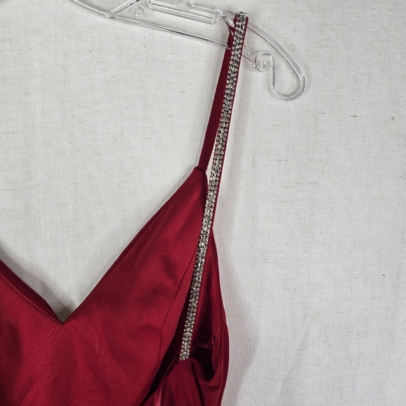 Ieena Mac Duggal Womens Size 2 Red Faux Wrap Stretchy Rhinestones Dress - Picture 15 of 16